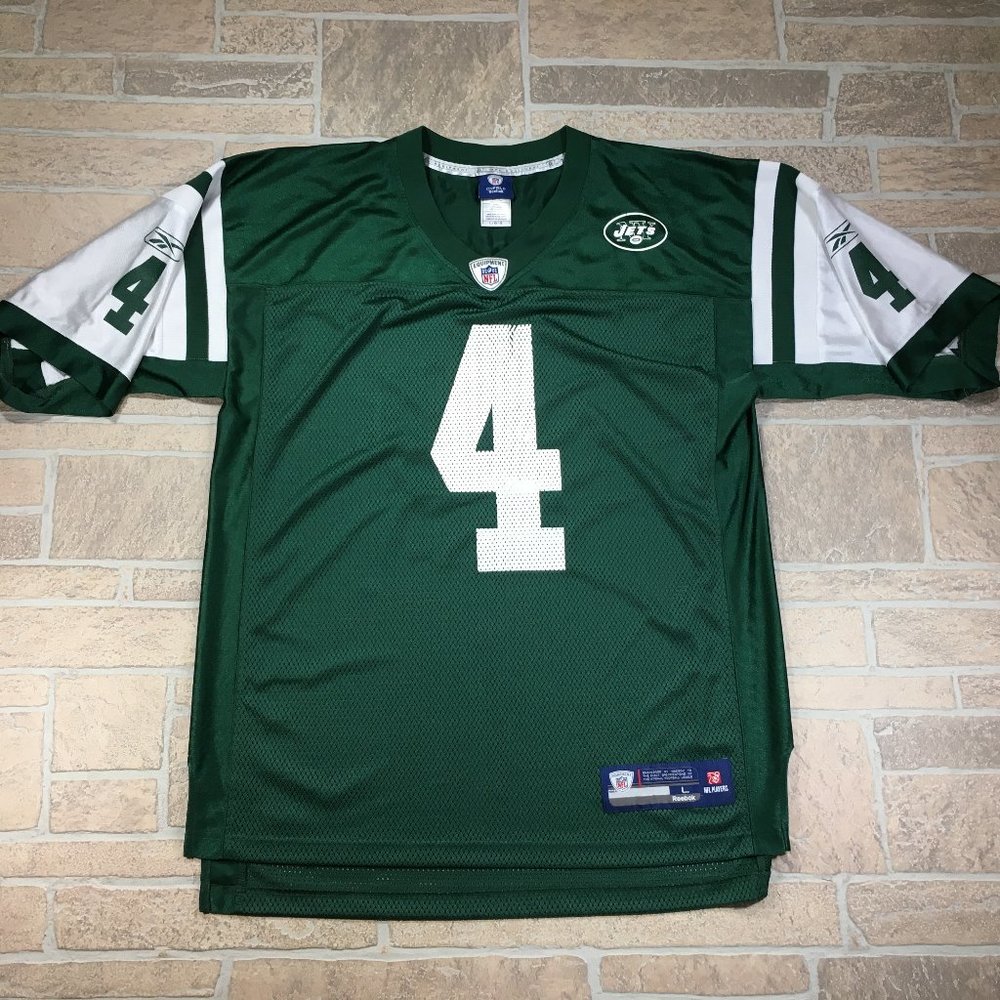 New York Jets #4 Brett Favre NFL Reebok Green Nylon/Polyester Jersey Men's Large